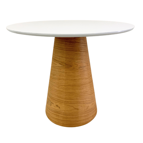 Mesa de Jantar Cone Redonda 90 cm Tampo Laca Branca Base Freijó ...