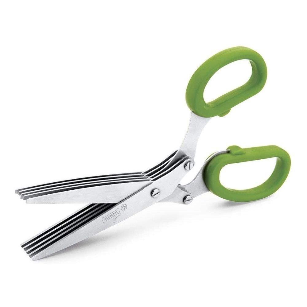 Tesoura De Erbas YUJIA - 5 Lâminas Aço Inoxidável - Verde/Branco