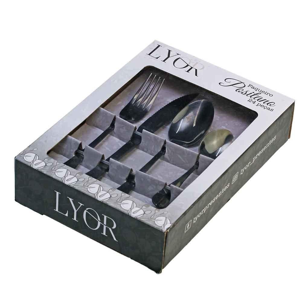 Jogo de Talheres Inox Black 24 Peças - Lyor 7851