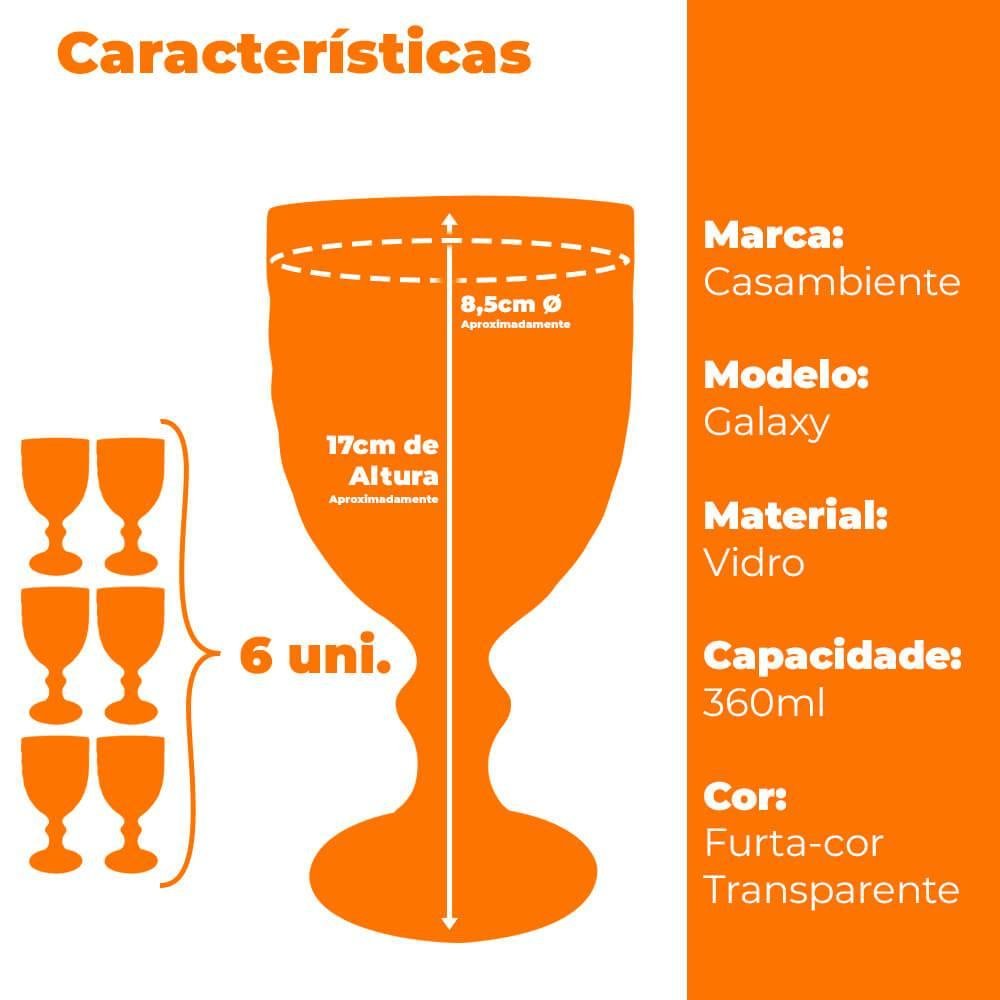 Jogo de Taças de vidro transparentes 6 Peças