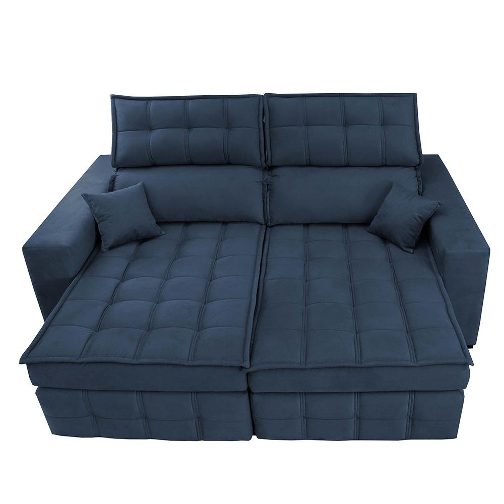 Sofá Retrátil e Reclinável 1,80m Molas Ensacadas e Costura Tripla Cama  inBox Nobre Suede Azul - Camicado
