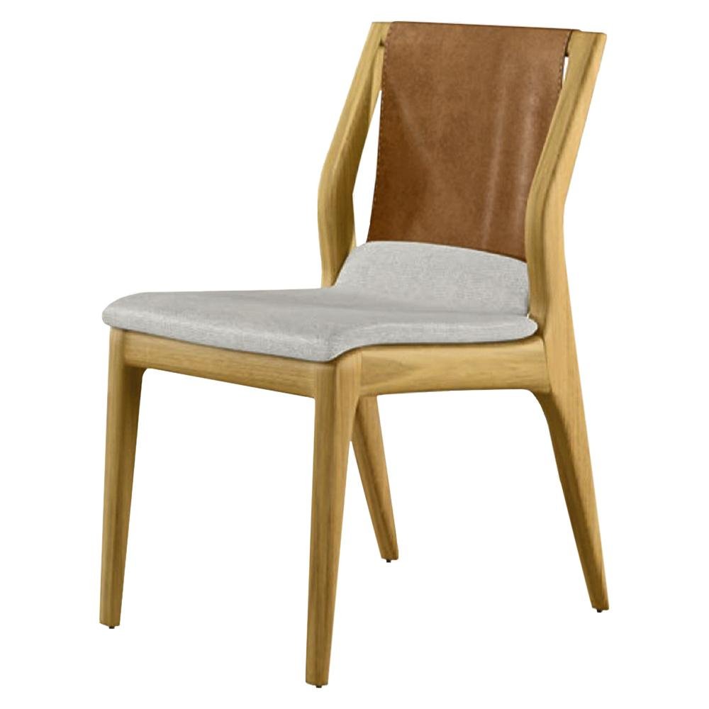 Cadeira Sala de Jantar Madeira Maciça Bruyne PU Sintético/Linho Marrom/Bege G13 - Gran Belo