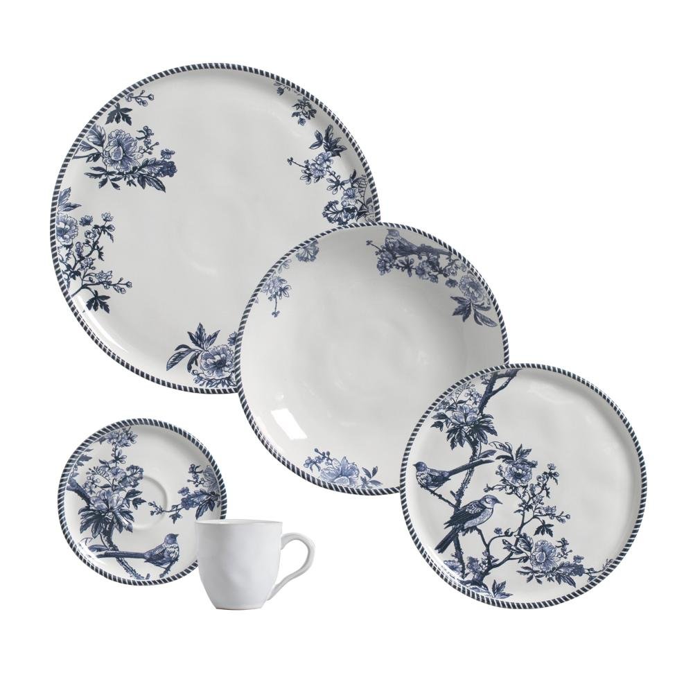 Aparelho de Jantar 30 Peças Azul Cerâmica Breeze Porto Brasil Mesa Posta Elegante 6 Pessoas