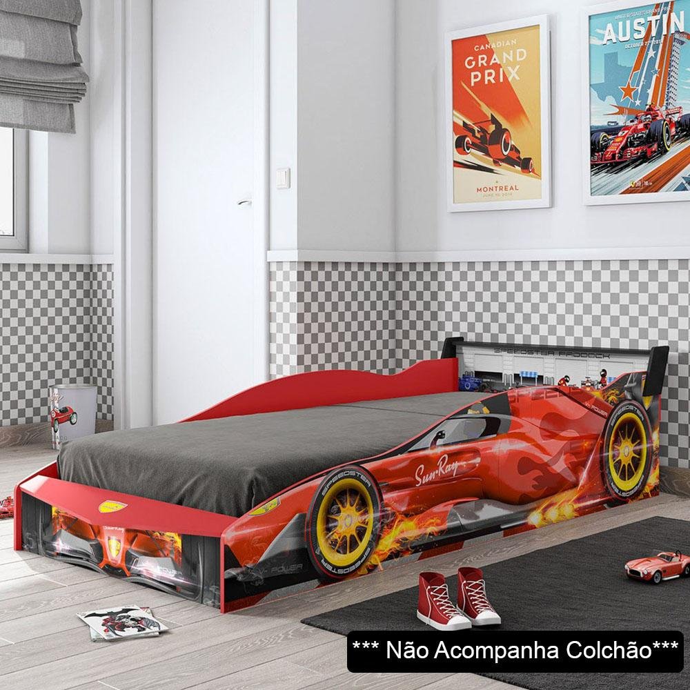 Cama Infantil Carro 100%MDF Racing Car P13 Vermelho - Mpozenato