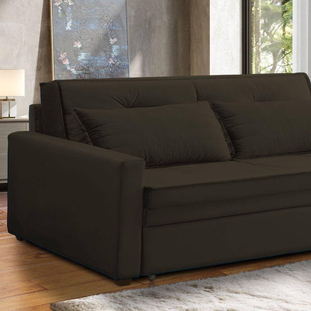 Sofá Cama Casal 2 Lugares Quarto Sala com Molas Nicarágua Marrom Larbelle Camicado