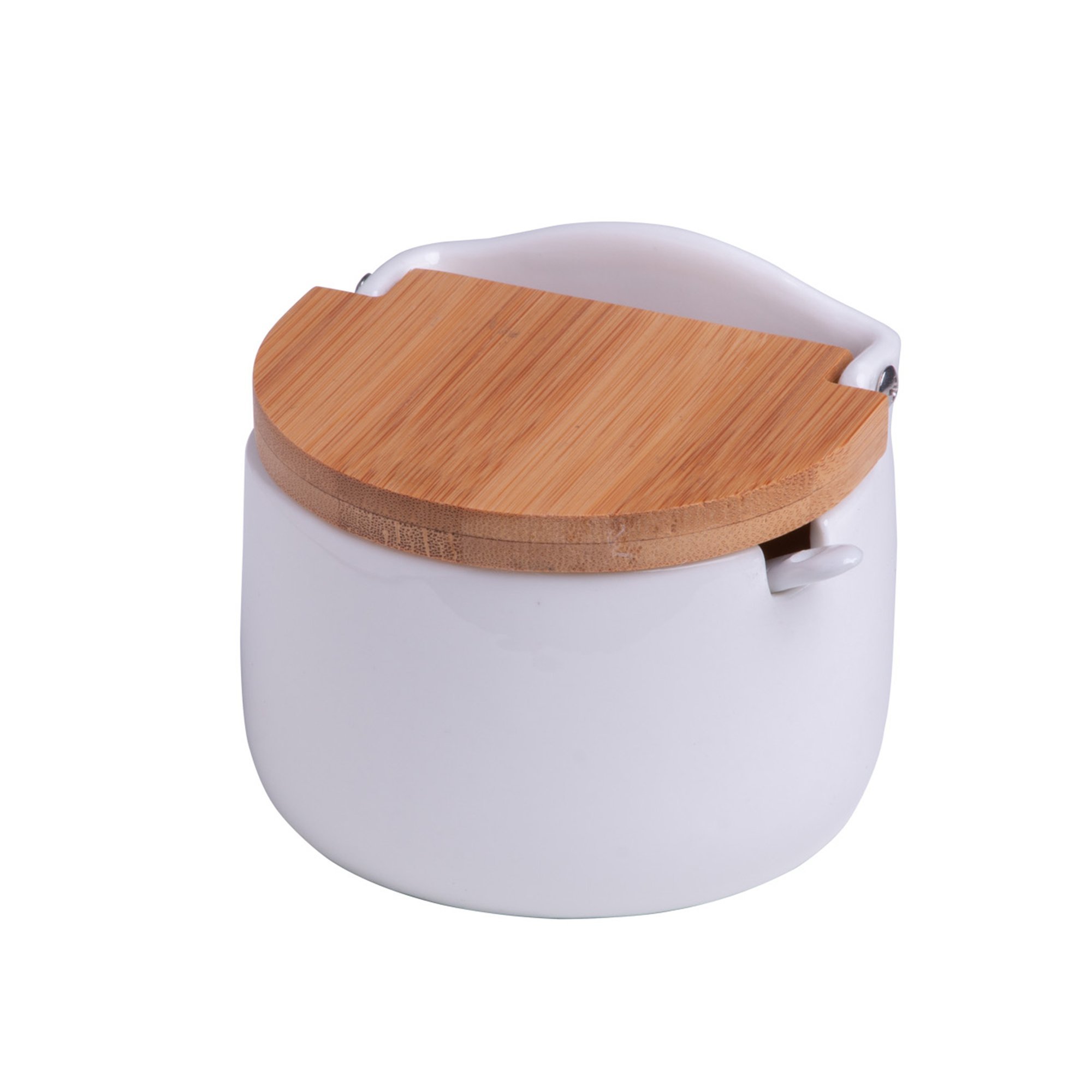 SALEIRO DE MESA DE CERÂMICA COM TAMPA DE MADEIRA E COLHER BIANCO 2441 - LYOR
