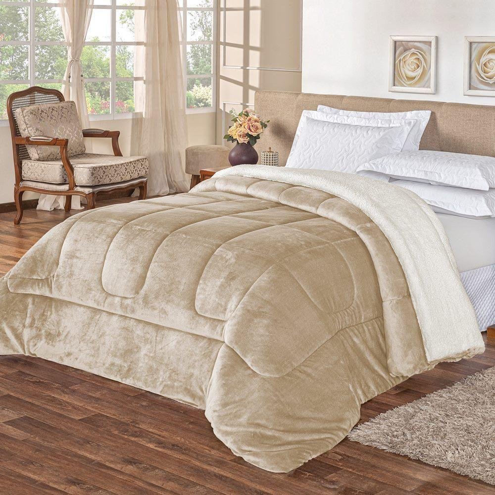 Coberdrom Pele De Carneiro Sherpa Everest Casal Padrão 01 Peça - Cáqui