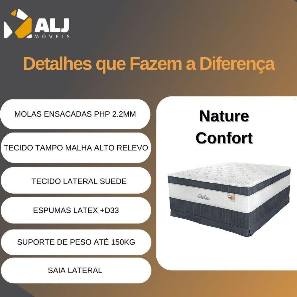 Conjunto Cama Box+ Colchão Casal Mola Ensacada Nature Confort