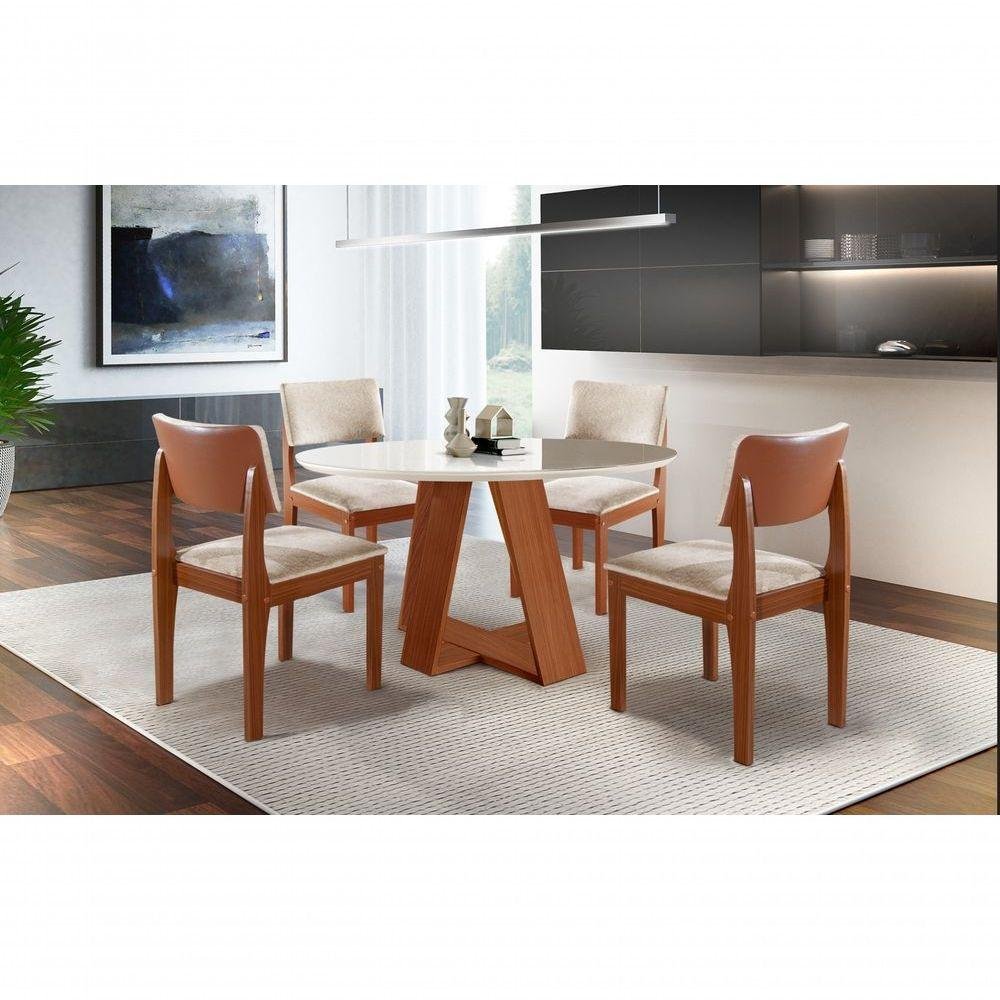 Conjunto Sala De Jantar Mesa Grecia 4 Cadeiras Turim Pena Bege Lj Moveis
