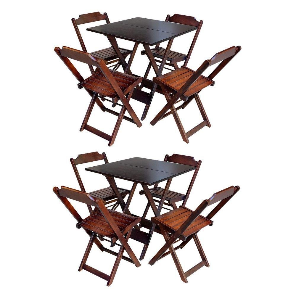 Conjunto 4 Cadeiras e 1 Mesa de Madeira Dobrável 70 x 70 - Com