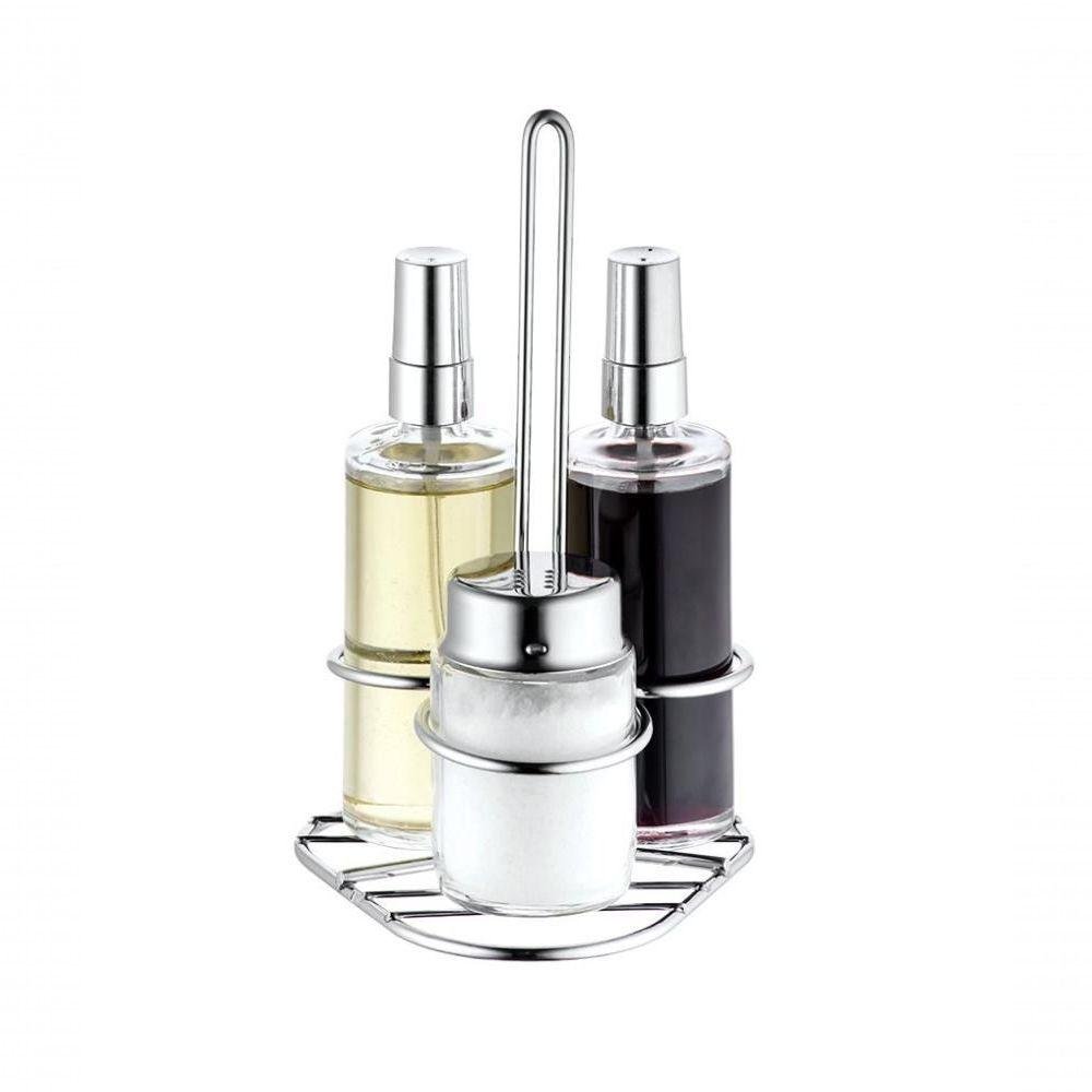 Galheteiro De Vidro Spray Base Inox Kit Saleiro Vinagre Azeite Galheta Vinagreiro Azeiteiro
