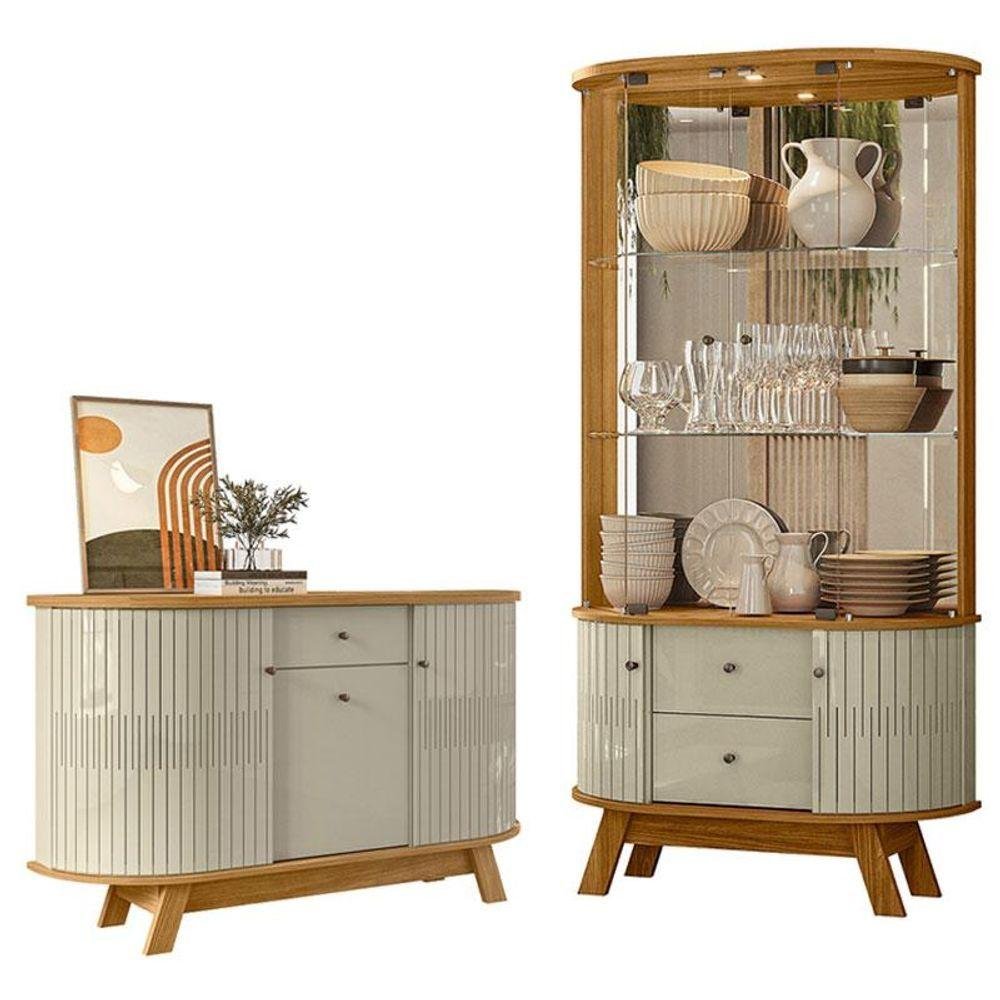 Aparador Para Sala Buffet Monza E Cristaleira Moss Cumaru Opala - Madetec