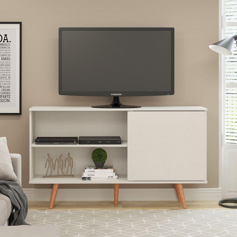 Padua Rear Rack Rack Tv Pádua 50 Polegadas Pés Madeira 136x79cm Menu Móveis Branco ...