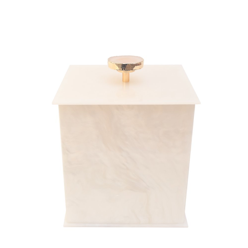 Lixeira Em Acrílico Travertino Com Puxador de Quartzo Rosa