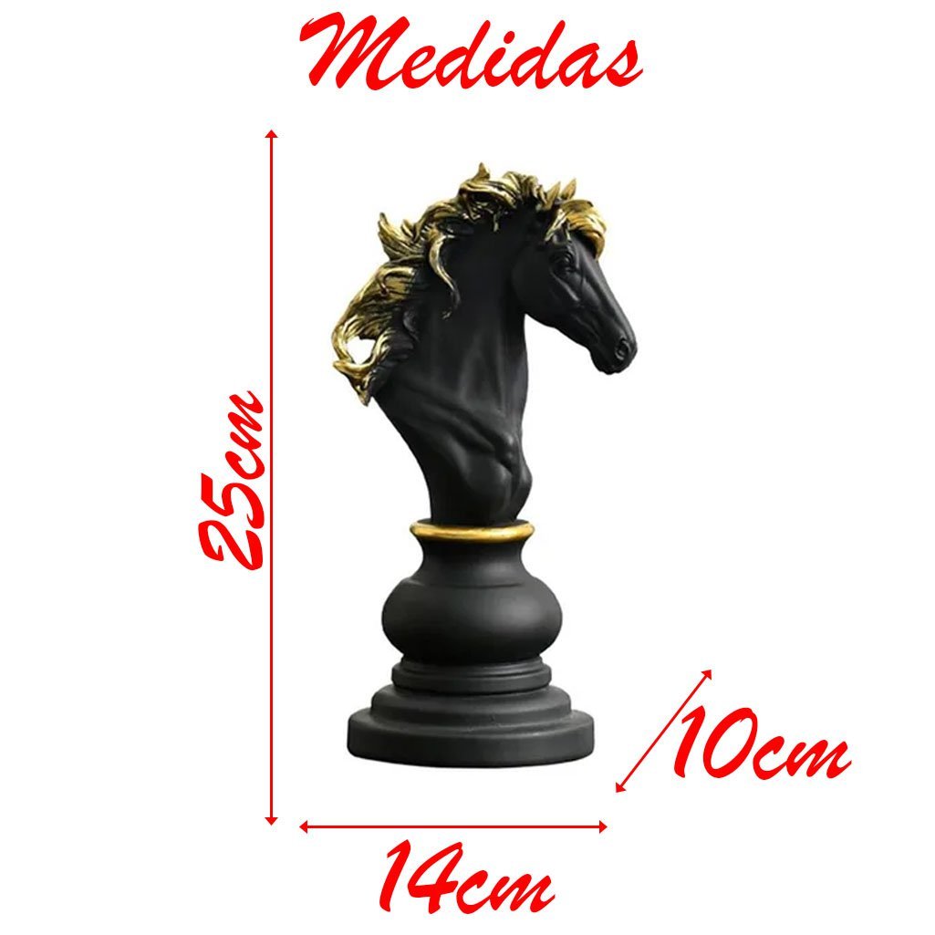 Decoração Peças De Xadrez Preto Rei Rainha E Cavalo Escultura Grande -  Camicado