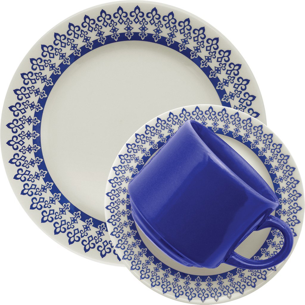 Conjunto de Chá Biona 6 xícaras com pires Donna Grécia - Azul/Off