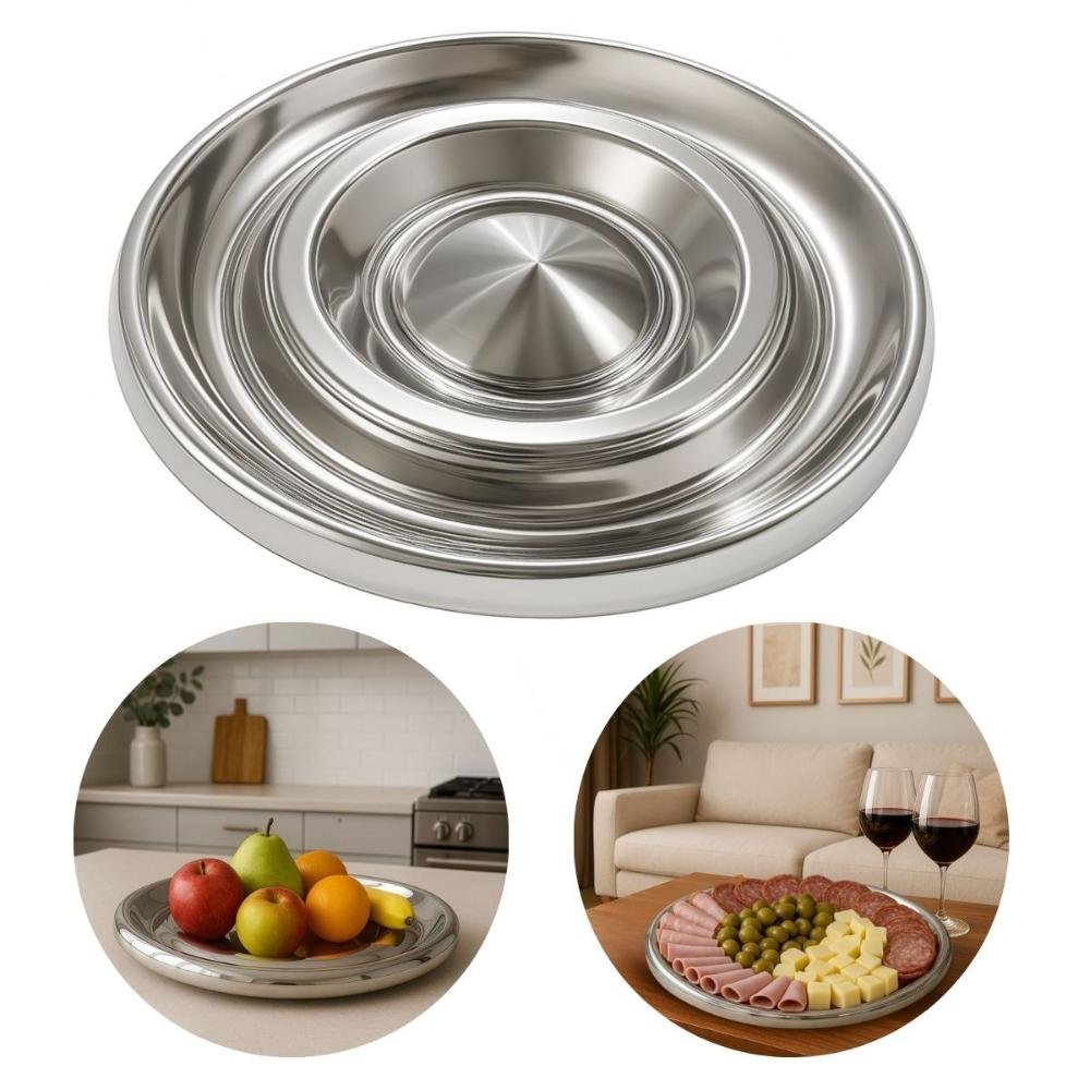 Fruteira Centro Mesa Inox Bandeja Redonda Grande 50cm Allene