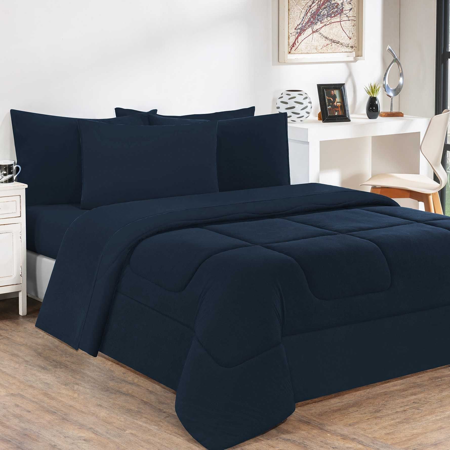 KIT EDREDOM MALHA 100% ALGODÃO GRAN MORATTA 2 PEÇAS SOLTEIRO - AZUL MARINHO/AZUL MARINHO