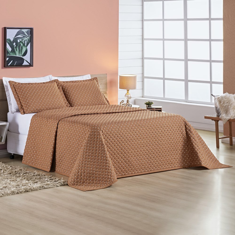 Cobre Leito 200 Fios Casal Ravena 03 Peças - Terracota - 100% Poliéster