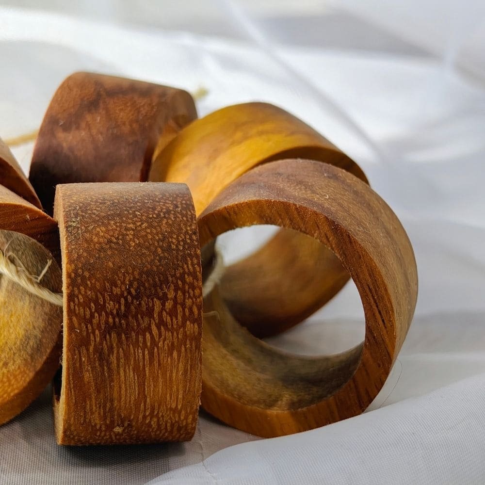 Kit Anel Porta Guardanapo Madeira Rustica G 6 pecas