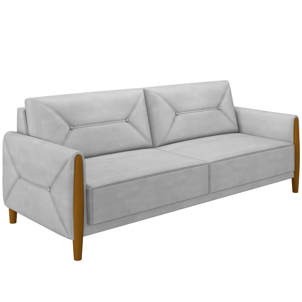 Sofá 02 Lugares Para Sala De Estar Pés Em Madeira 165 cm Berilo M03 Veludo Cinza Lyam Decor