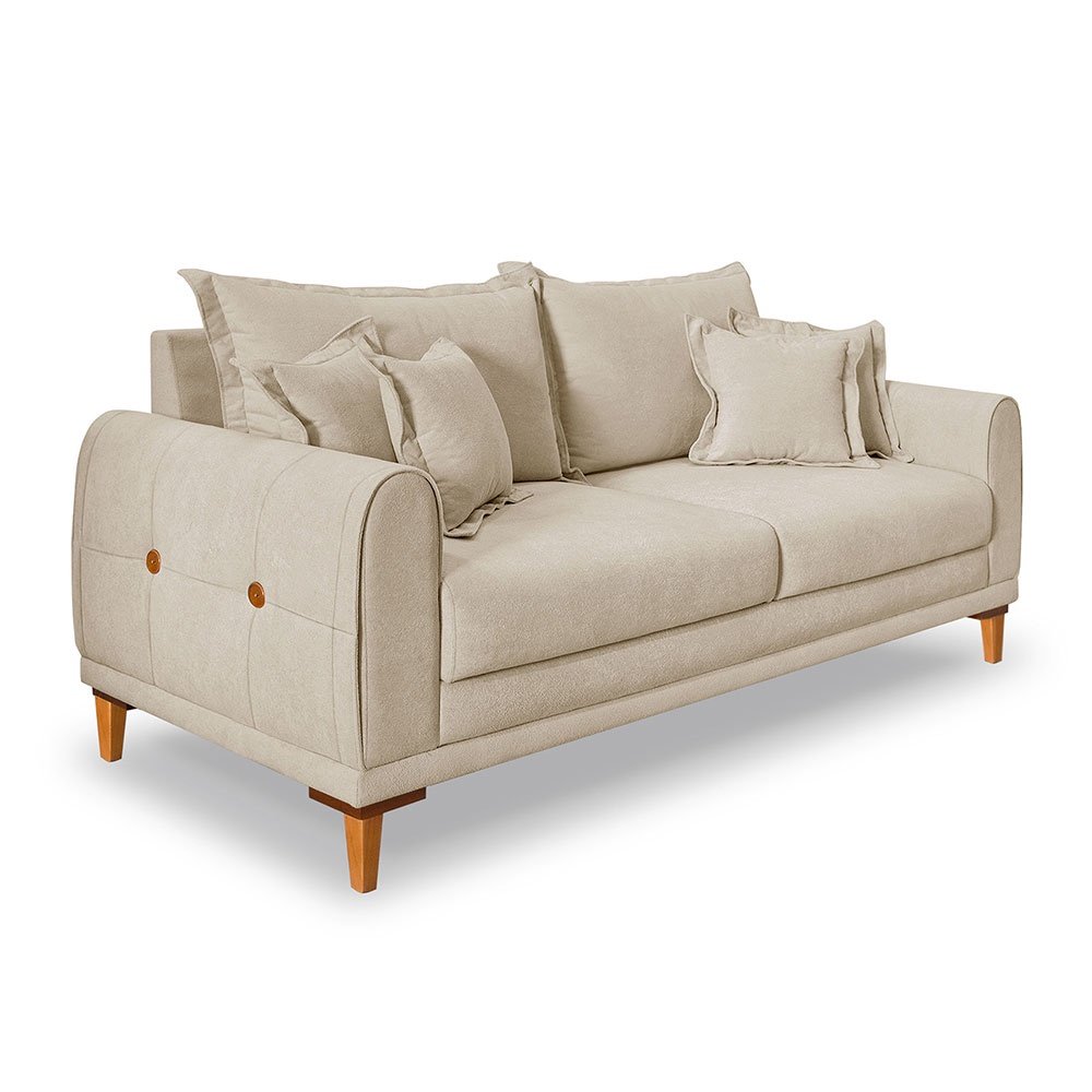 Sofá Living 2 Lugares 1,60m Livia Bouclê Pés de Madeira - Pallazio