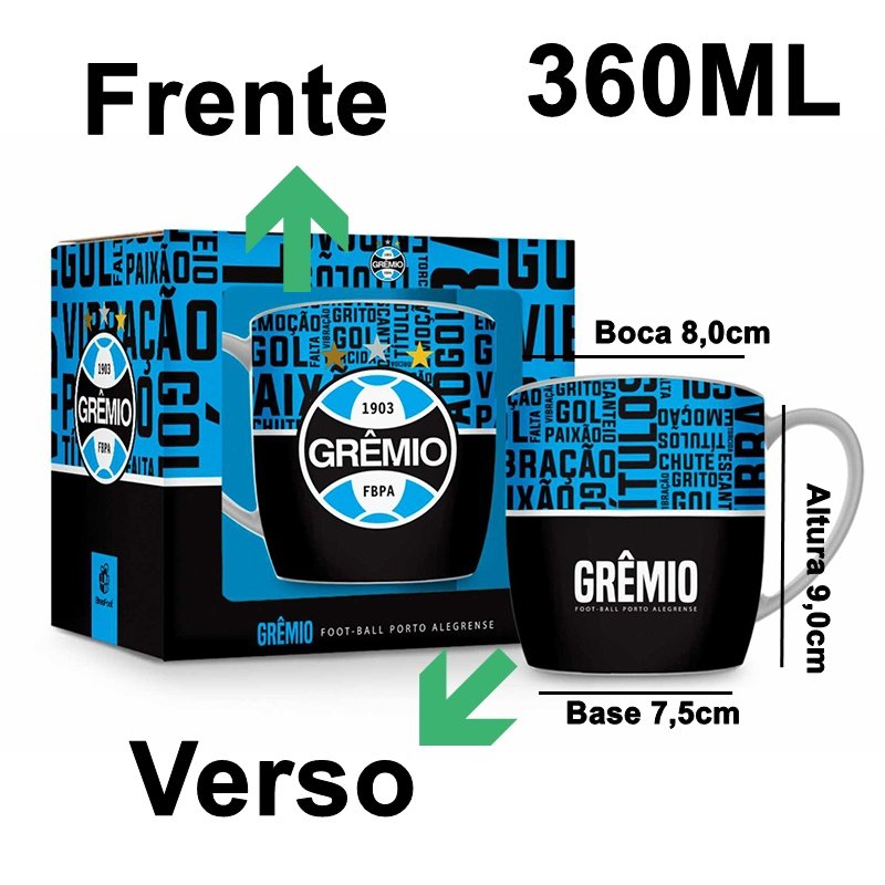 Caneca Porcelana Premium BrasFoot Grêmio 02 360 ML Urban