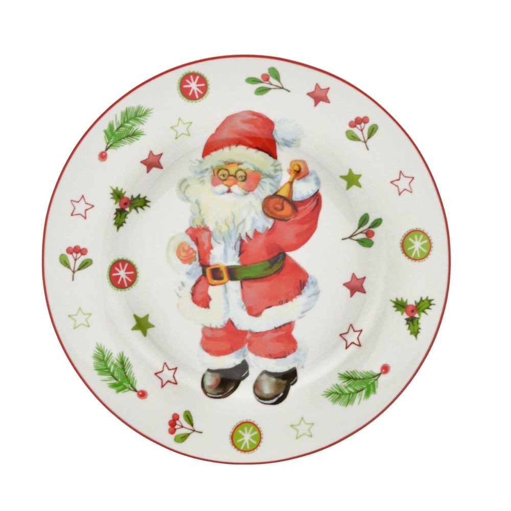 PRATO DE SOBREMESA EM PORCELANA PINTADO A MÃO - PAPAI NOEL