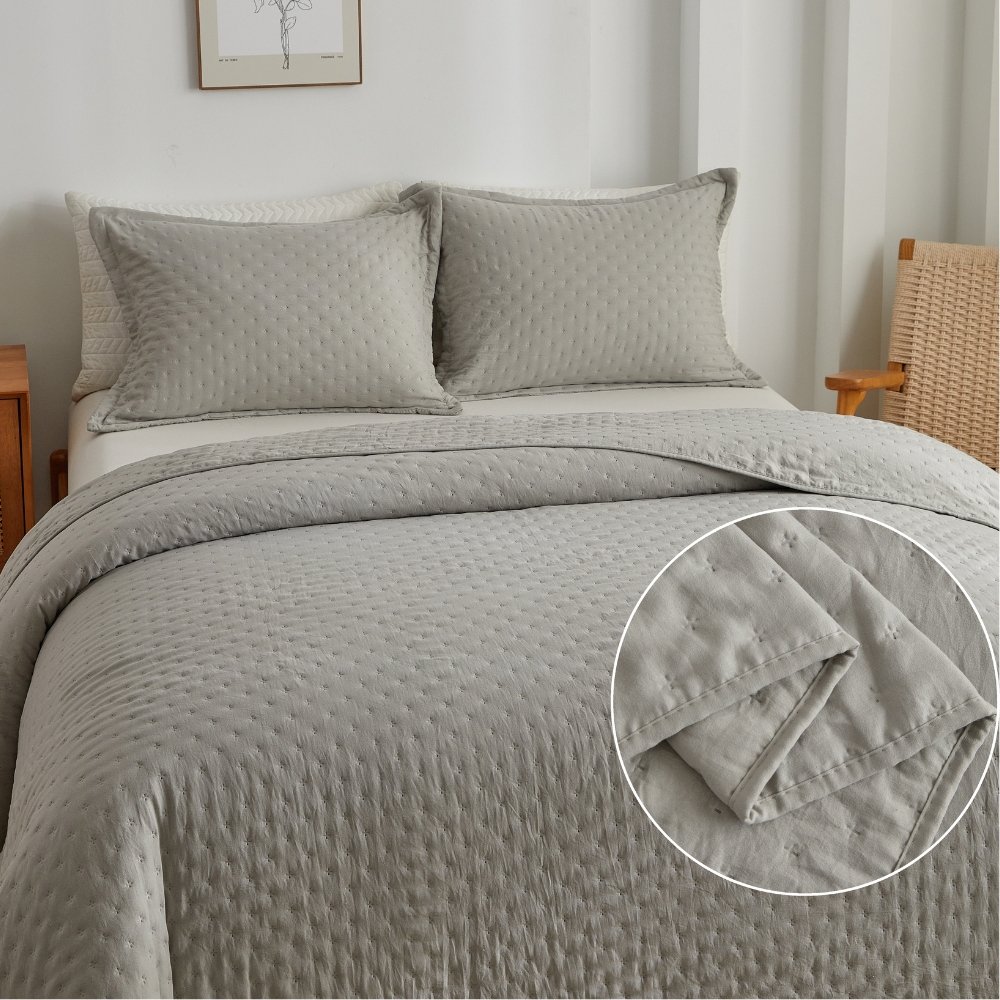 Kit Cobre Leito Colcha Queen 3pc Dupla Face Ponto Cruz 300 fios 100% Poliester