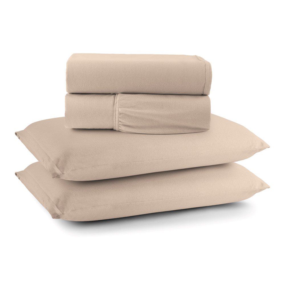Jogo de Lençol Minimal Queen 4 Peças Malha 100% Algodão Liso - Bege