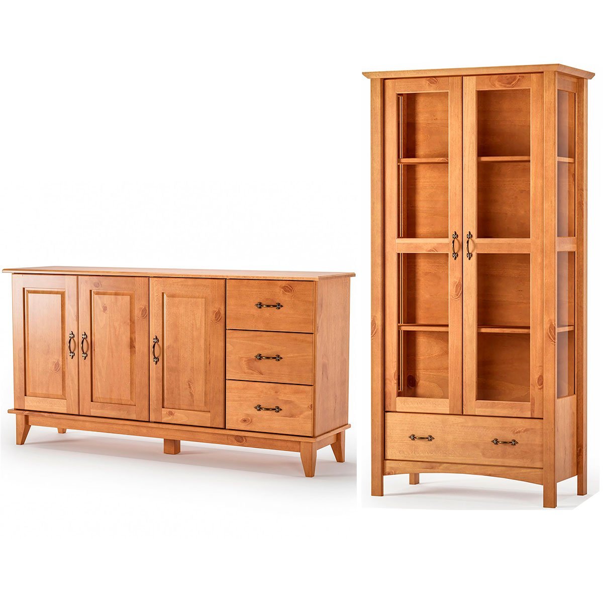 Cristaleira 2 Portas de Vidro e Buffet Aparador 156 cm 100% Madeira Bella Castanho Fosco