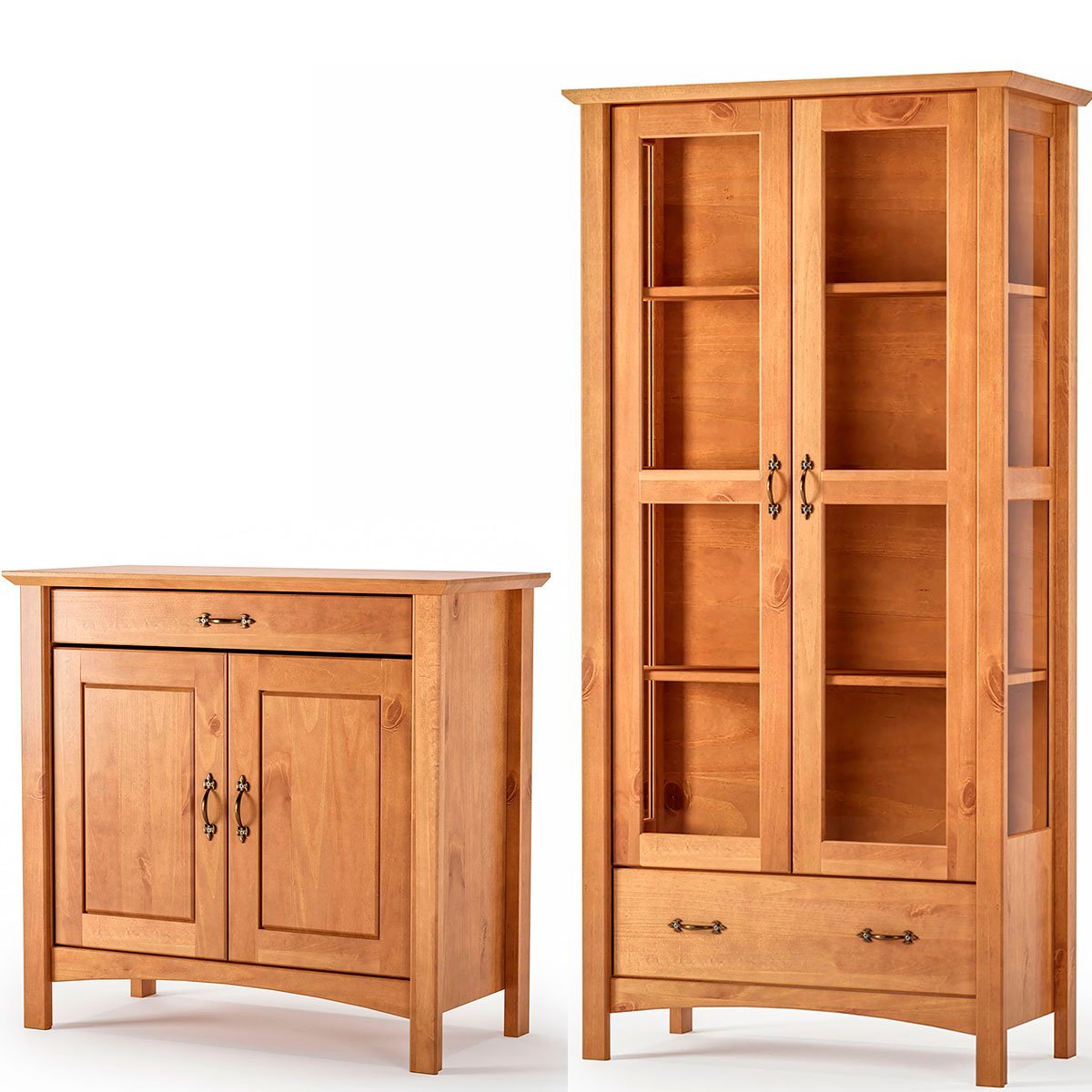 Cristaleira 2 Portas de Vidro e Buffet Aparador 93 cm 100% Madeira Bella Carvalho Fosco