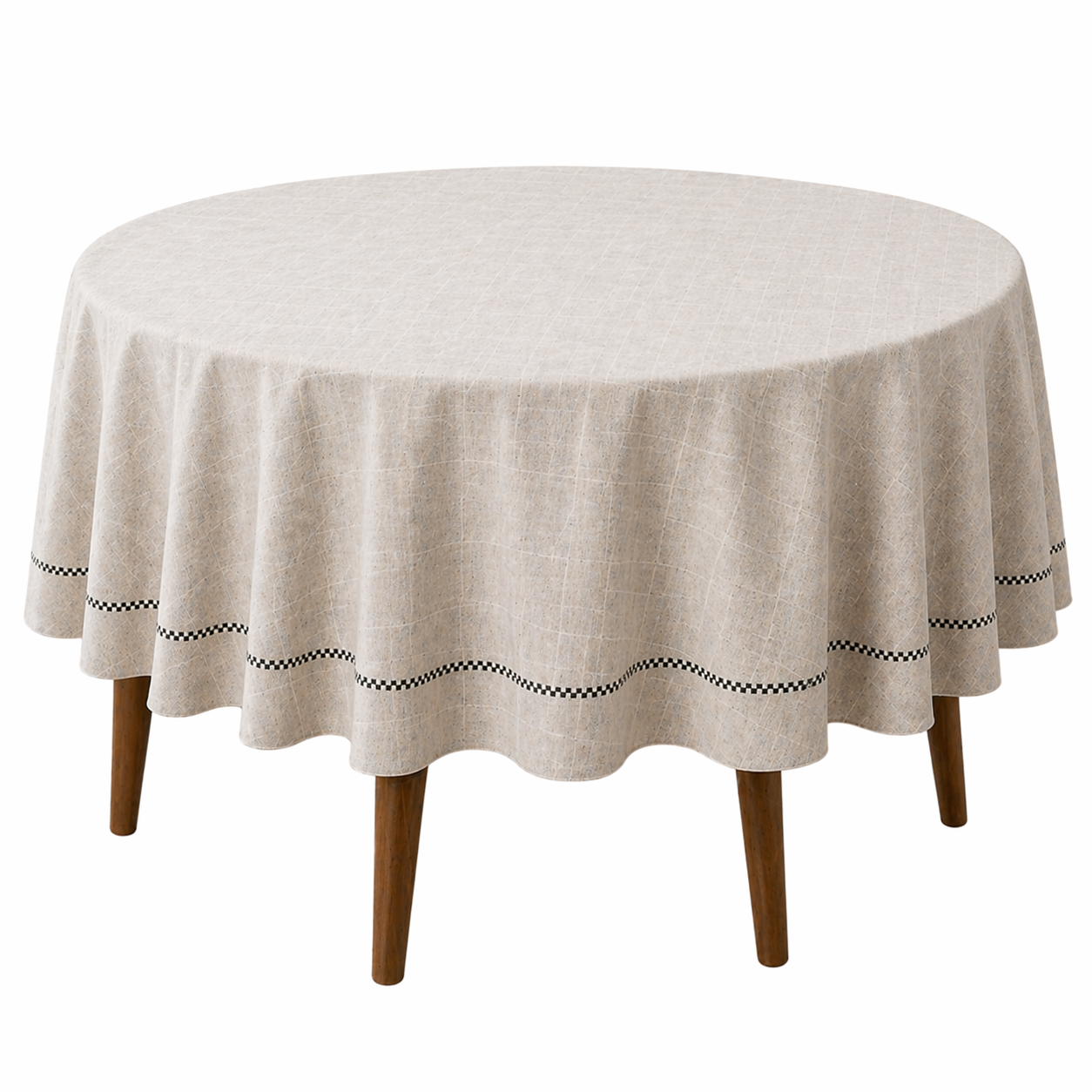 Toalha de Mesa Redonda Dohler 180 cm Protecao Contra Manchas Iara Cinza Xadrez 50% Algodao e 50% Poliester