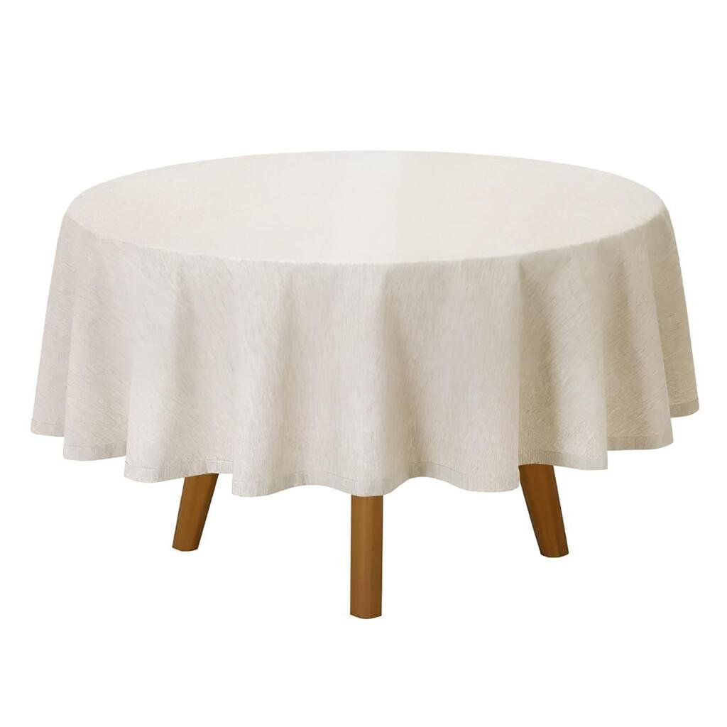 Toalha de Mesa Redonda 2m Limpa Facil Dohler Linhares Lisa Natural Bege 24% Linho, 43% Poliester, 33% Algodao