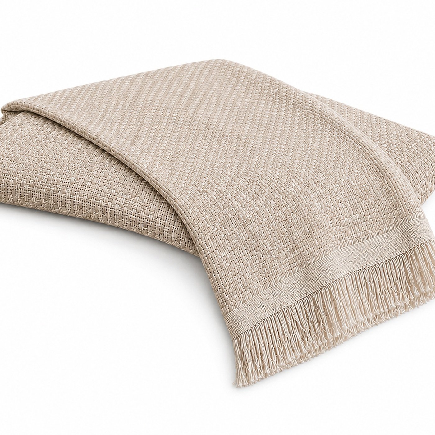 Manta Xale Sofa Dohler Bali 100% Algodao Natural C/ Franjas 150 x 210cm Bege Claro