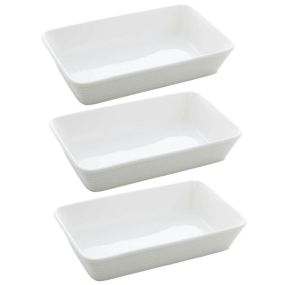 Kit 3 Assadeiras de Porcelana Branca 1,5L Refratário Lyor Re