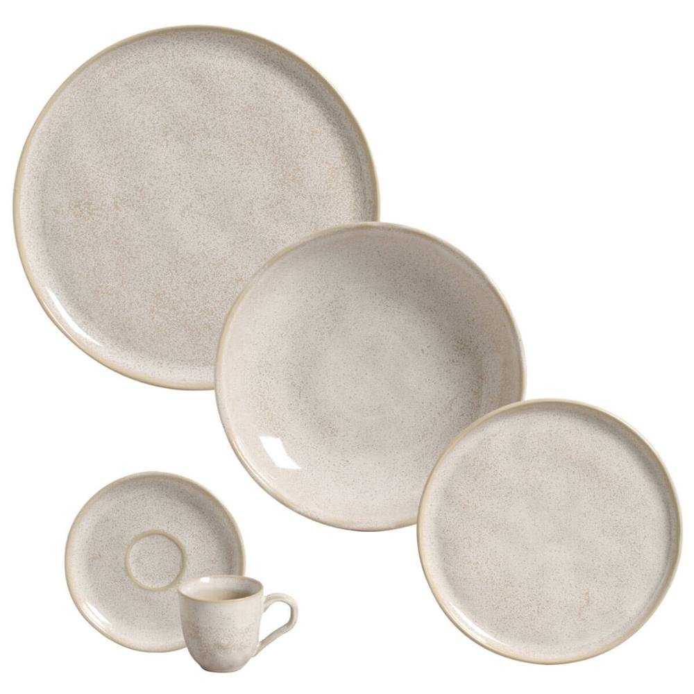 Aparelho de Jantar 30 Peças Cerâmica Porto Brasil Bio Latte Jogo Mesa Posta