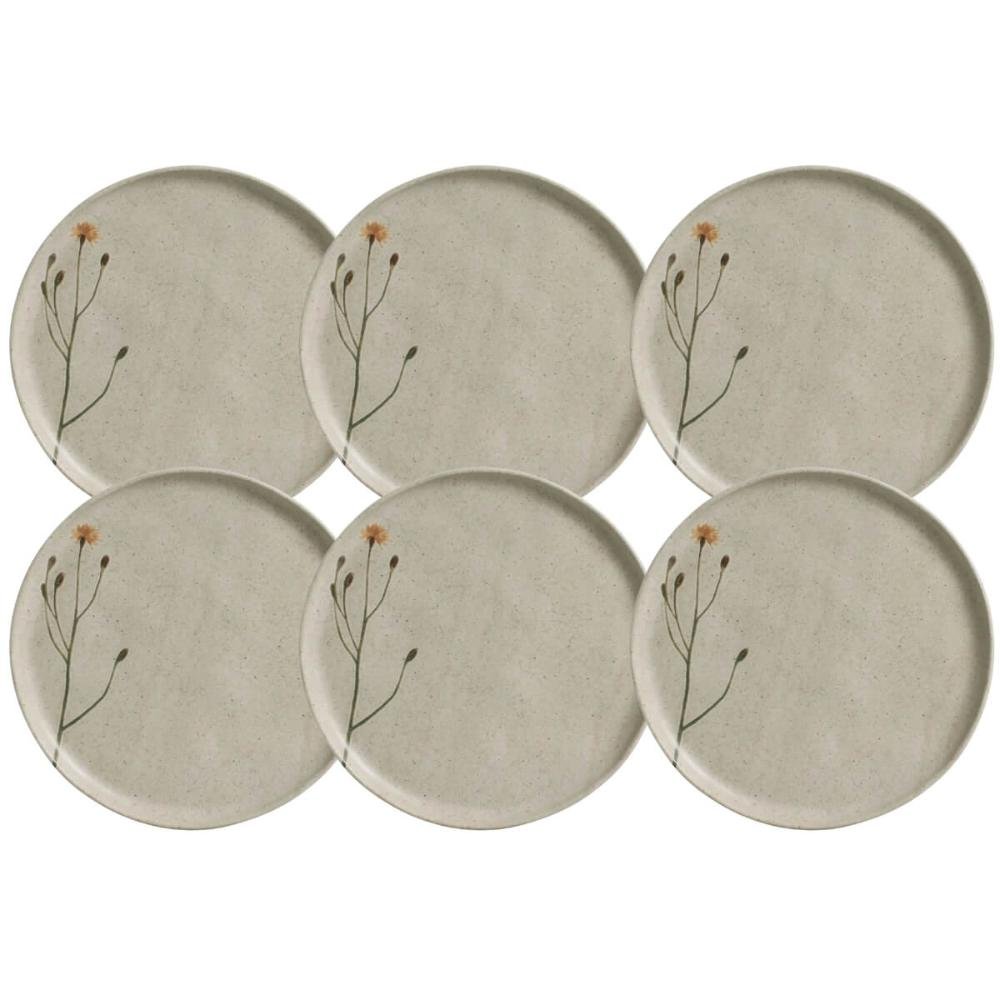 Jogo 6 Pratos Rasos Cerâmica Porto Brasil Cinza 27cm Bio Campestre Mesa Posta Stoneware