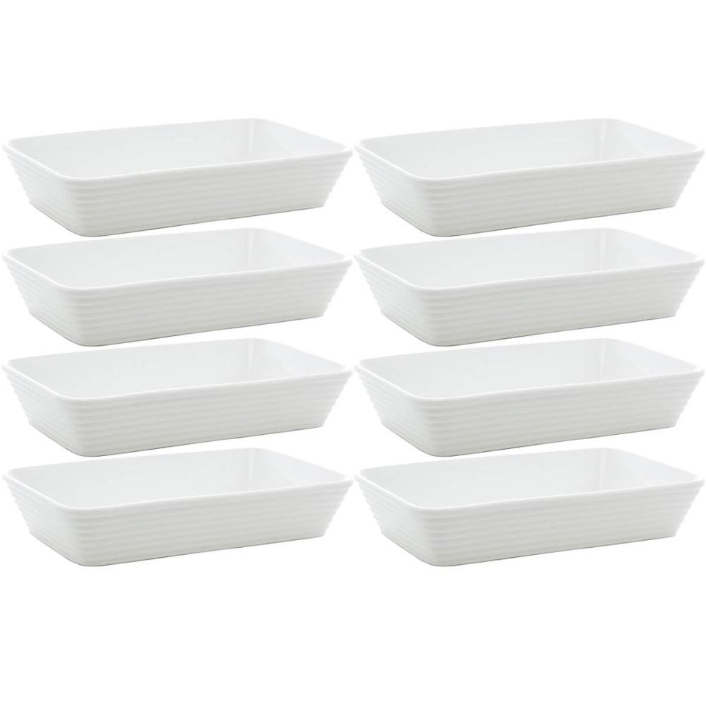 8 Travessas Refratárias de Porcelana Branca 29x20x5cm Restaurantes Buffet Línea Lyor Servir