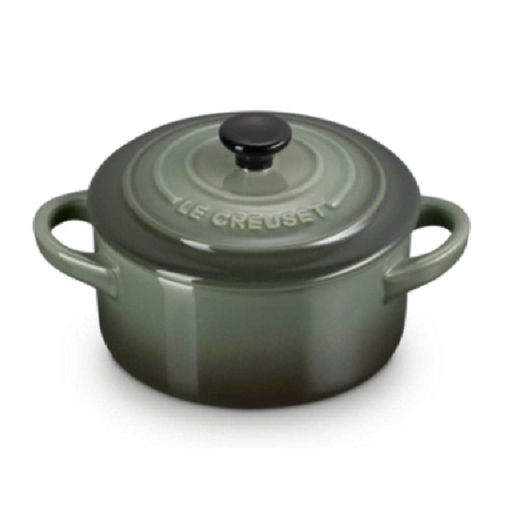 MINI COCOTTE LE CREUSET CLASSIC 250ML 10CM COM PUXADOR PRETO EM CERAMICA VERDE THYME 71901101730100