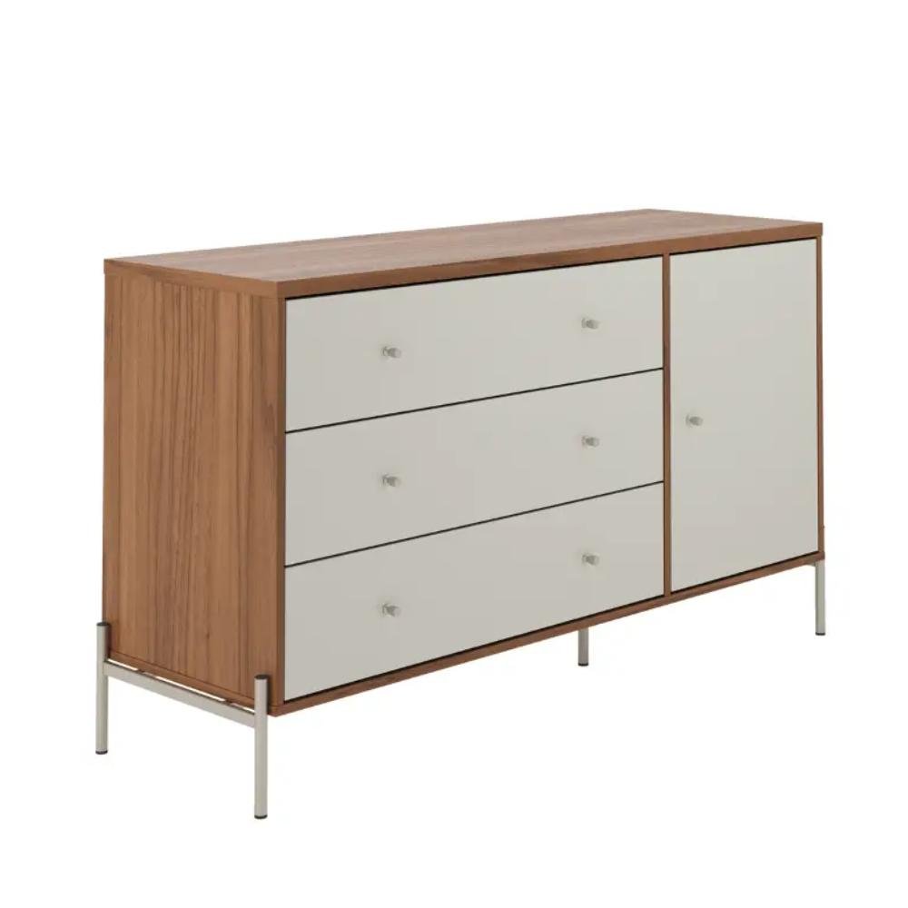Cômoda 3 Gavetas 1 Porta Jasper Off White e Canella 138cm - Camicado