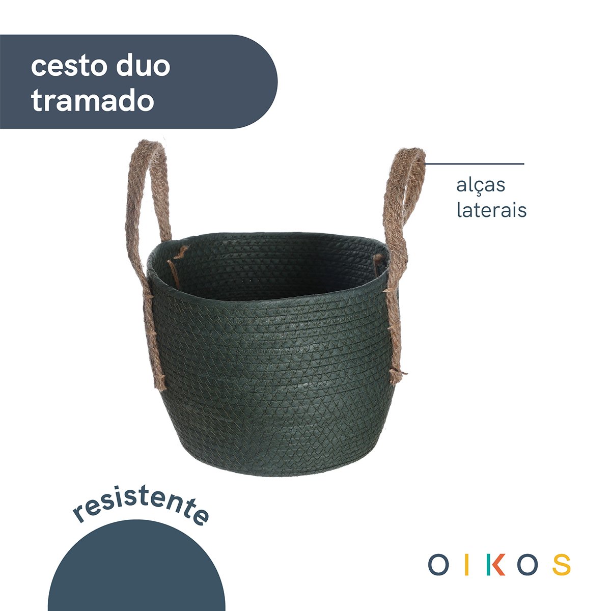 cesto organizador 29cm tramado com alças duo de corda - Oikos