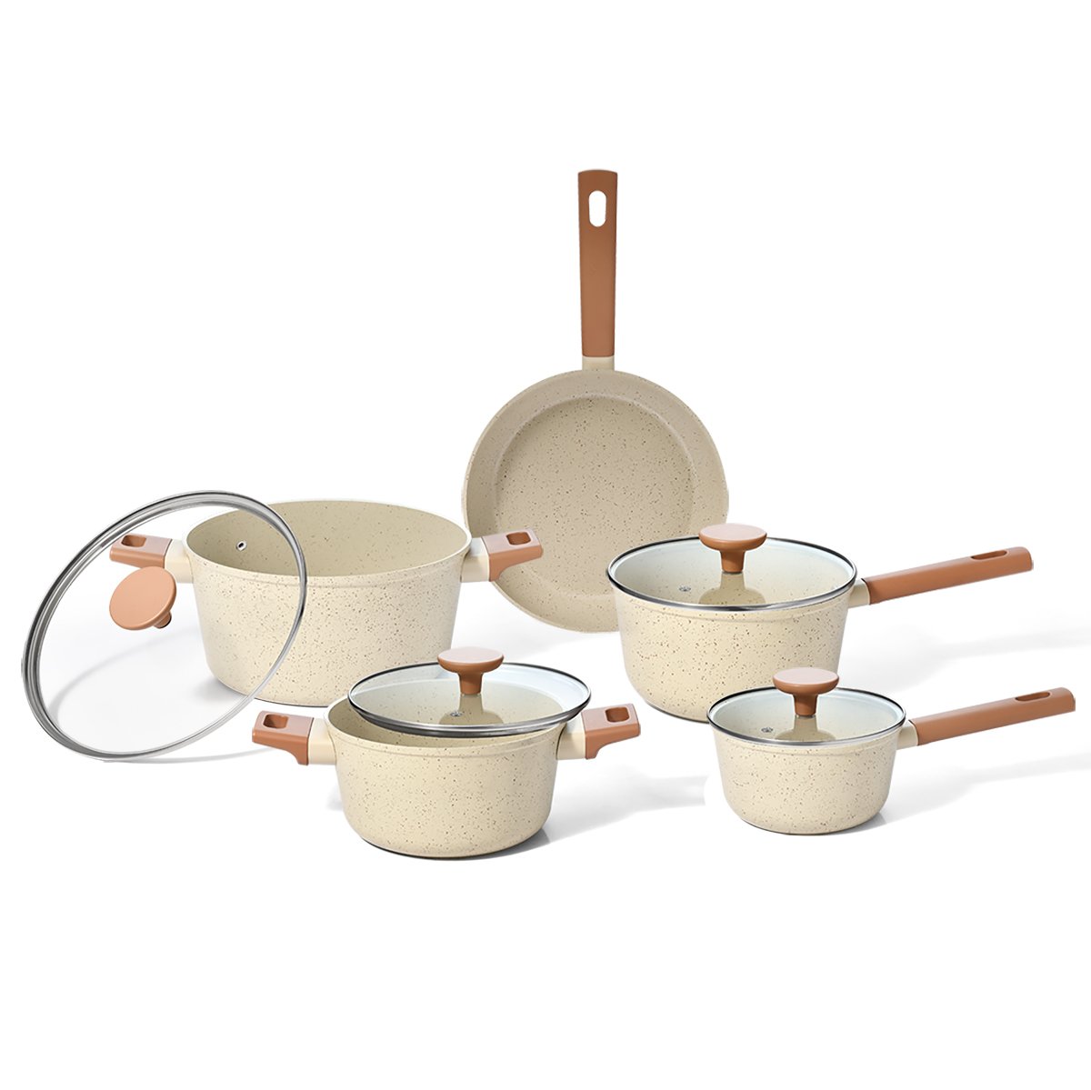 Jogo Panelas Antiaderente Ultra Ceramic Indução 5 Peças Cor Bege Mou Pitaya - Oikos