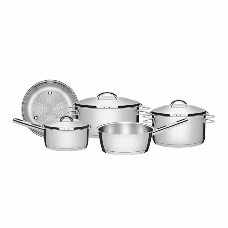 Jogo de Panelas Solar em Aço Inox com Fundo Triplo e Tampas de Inox 5 Peças 65510560 Tramontina