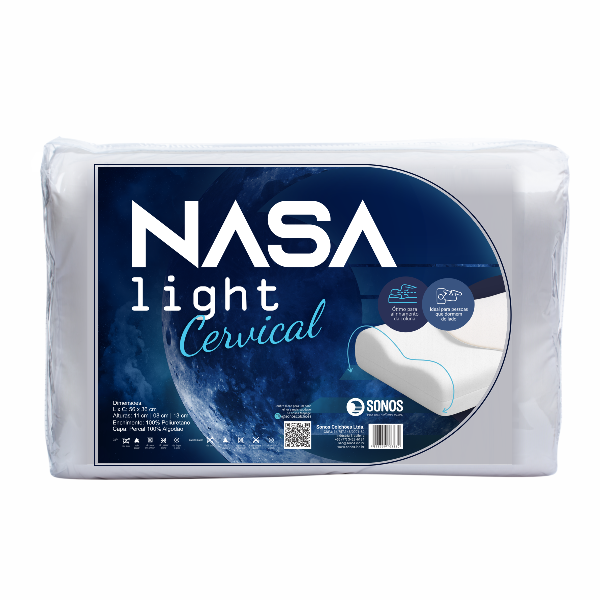 Travesseiro Sonos Nasa Light Cervical Peca Com 3 Alturas
