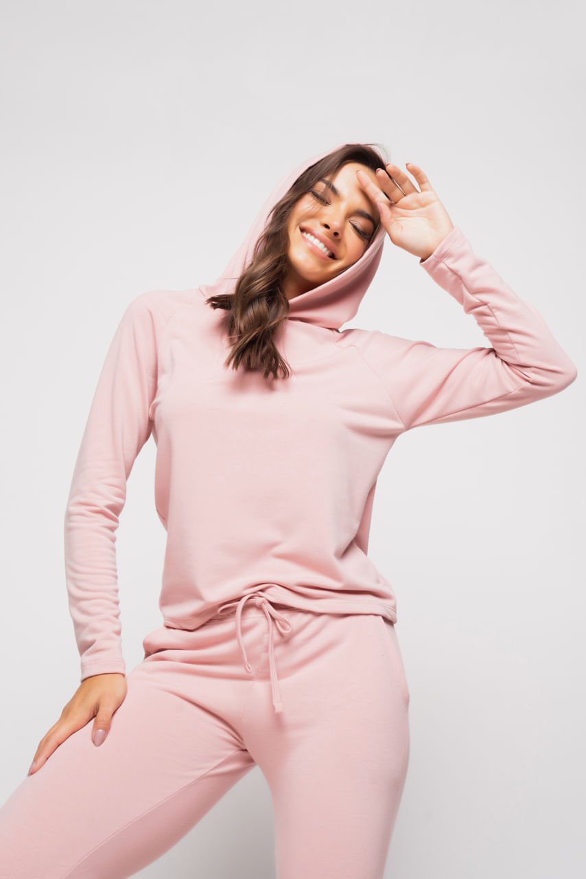 Casaco Sport Com Capuz Moletinho Rosa Claro Salvatore Fashion Rosa