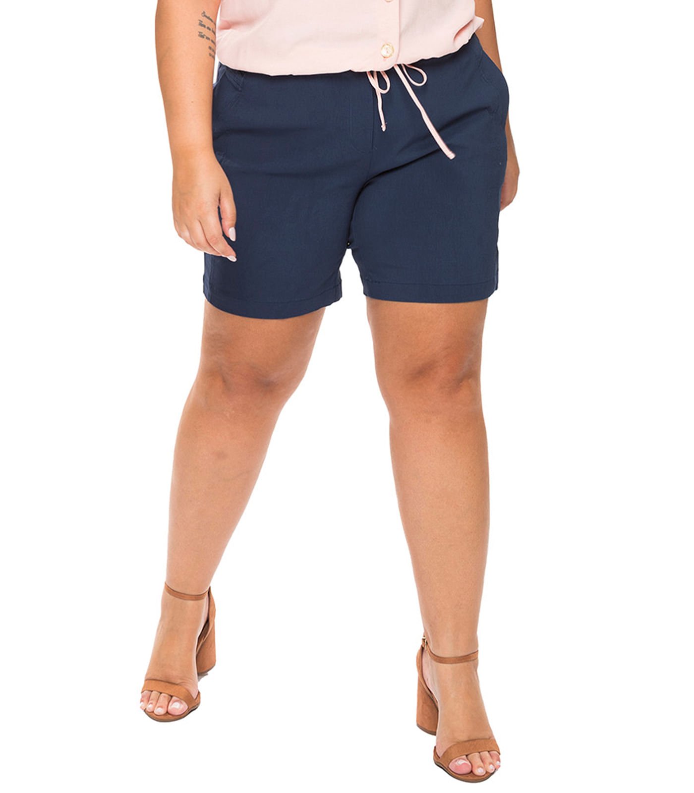 Shorts Feminino Plus Size de Bengaline Secret Glam Azul