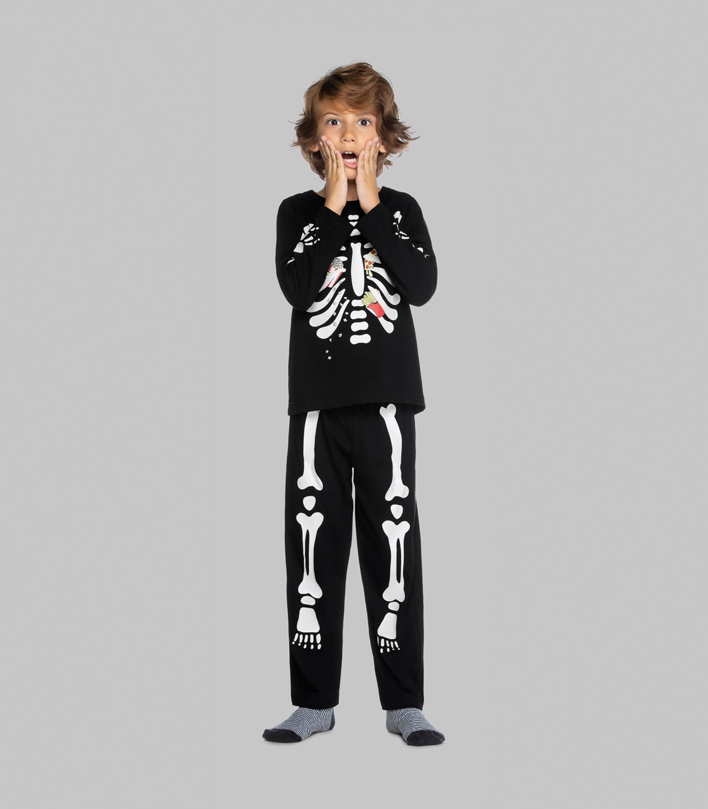 Pijama Infantil Masculino Esqueleto Trick Nick Preto
