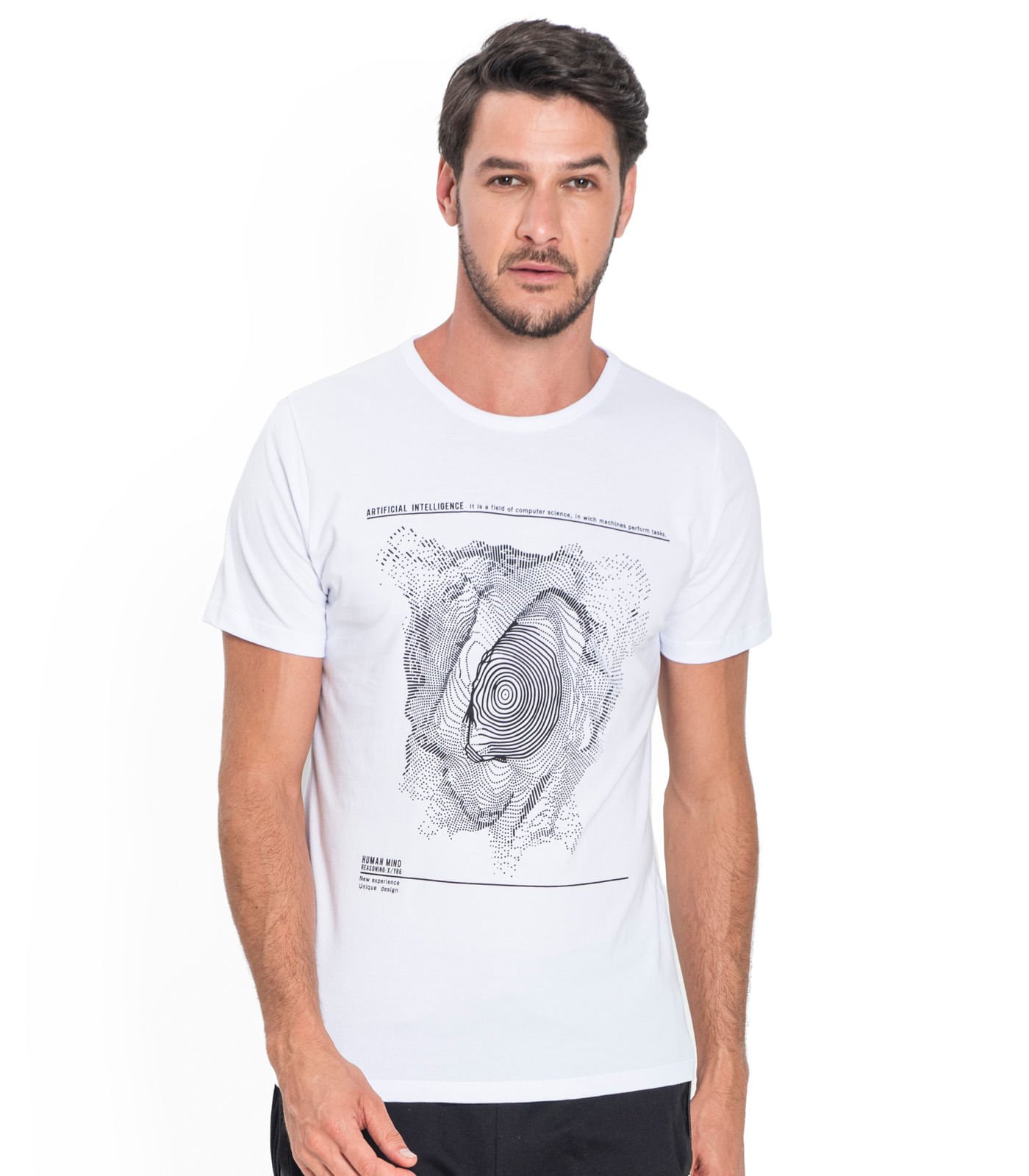 Camiseta Masculina Estampa com Efeito Rovitex Branco
