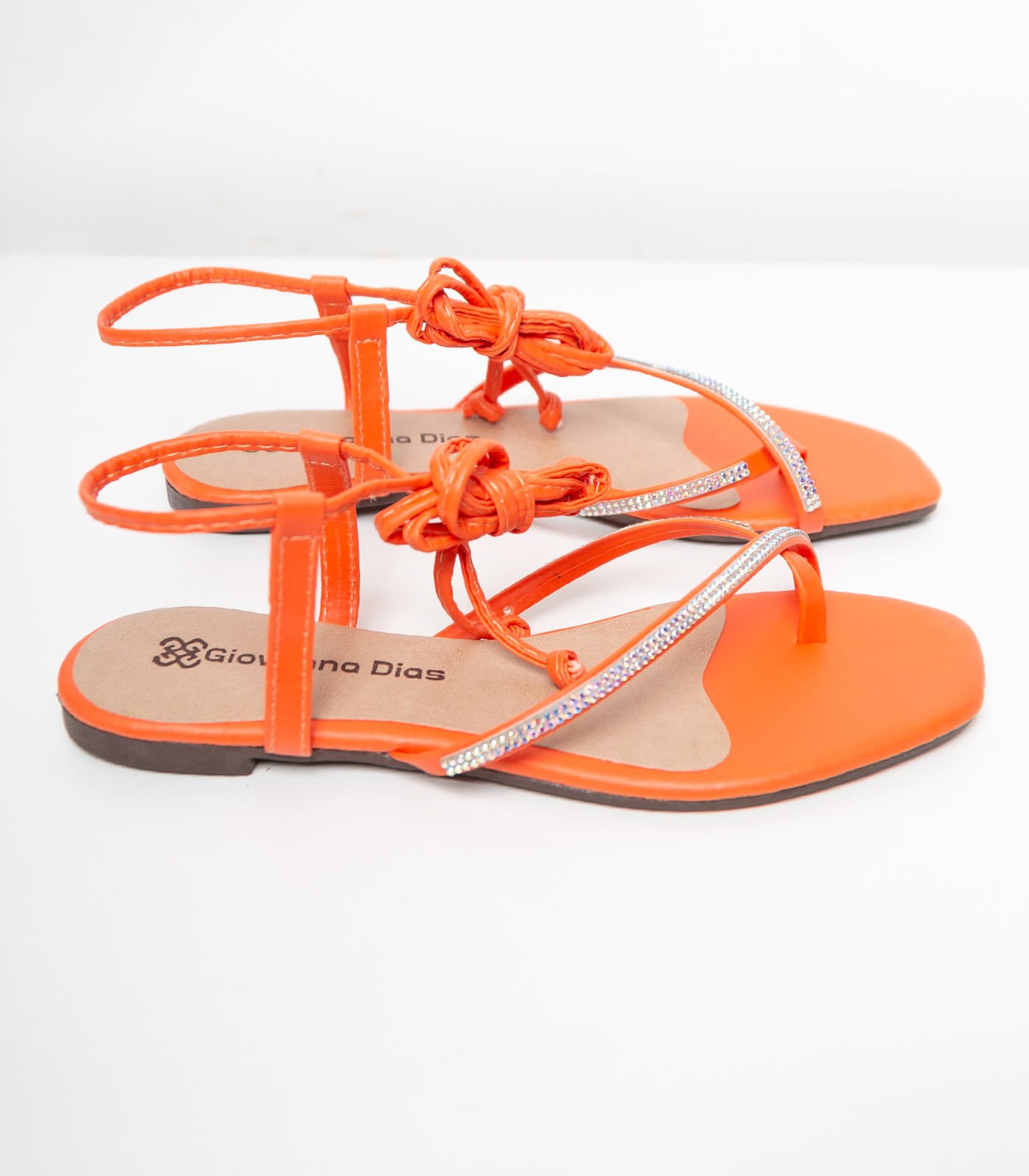 Sandália Feminina De Amarração E Strass Select Laranja Laranja 1